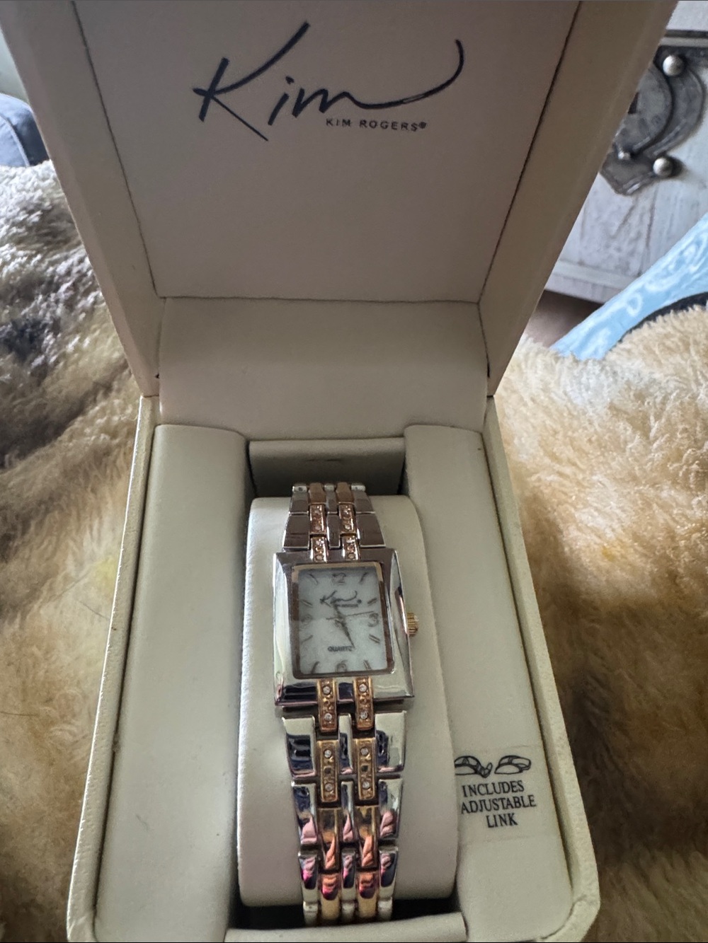 Kim Rogers Two-Tone Gold and Silver Rectangular Bracelet Watch